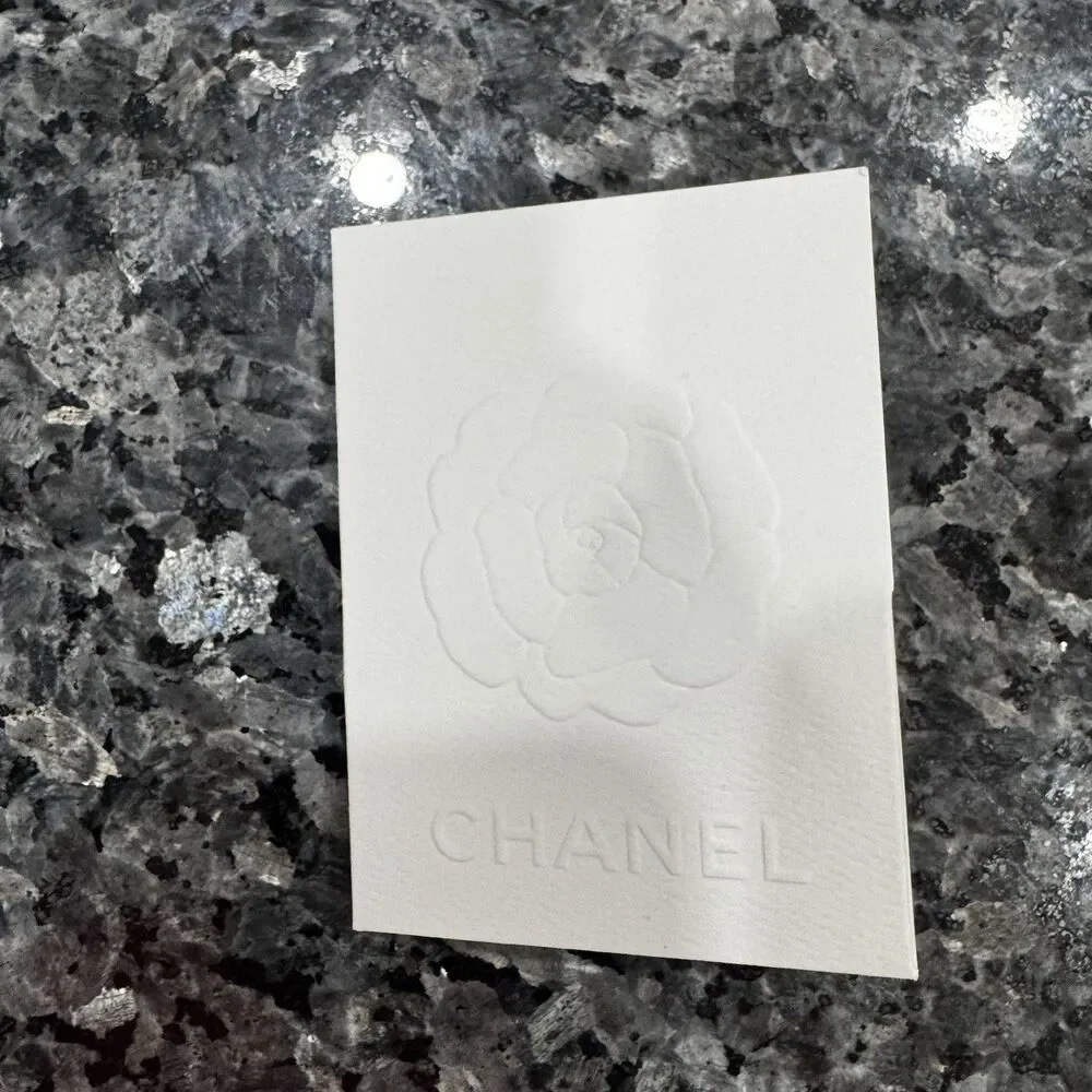 Authentic Chanel White Receipt Holder Emboss Camellia 4” X 3”